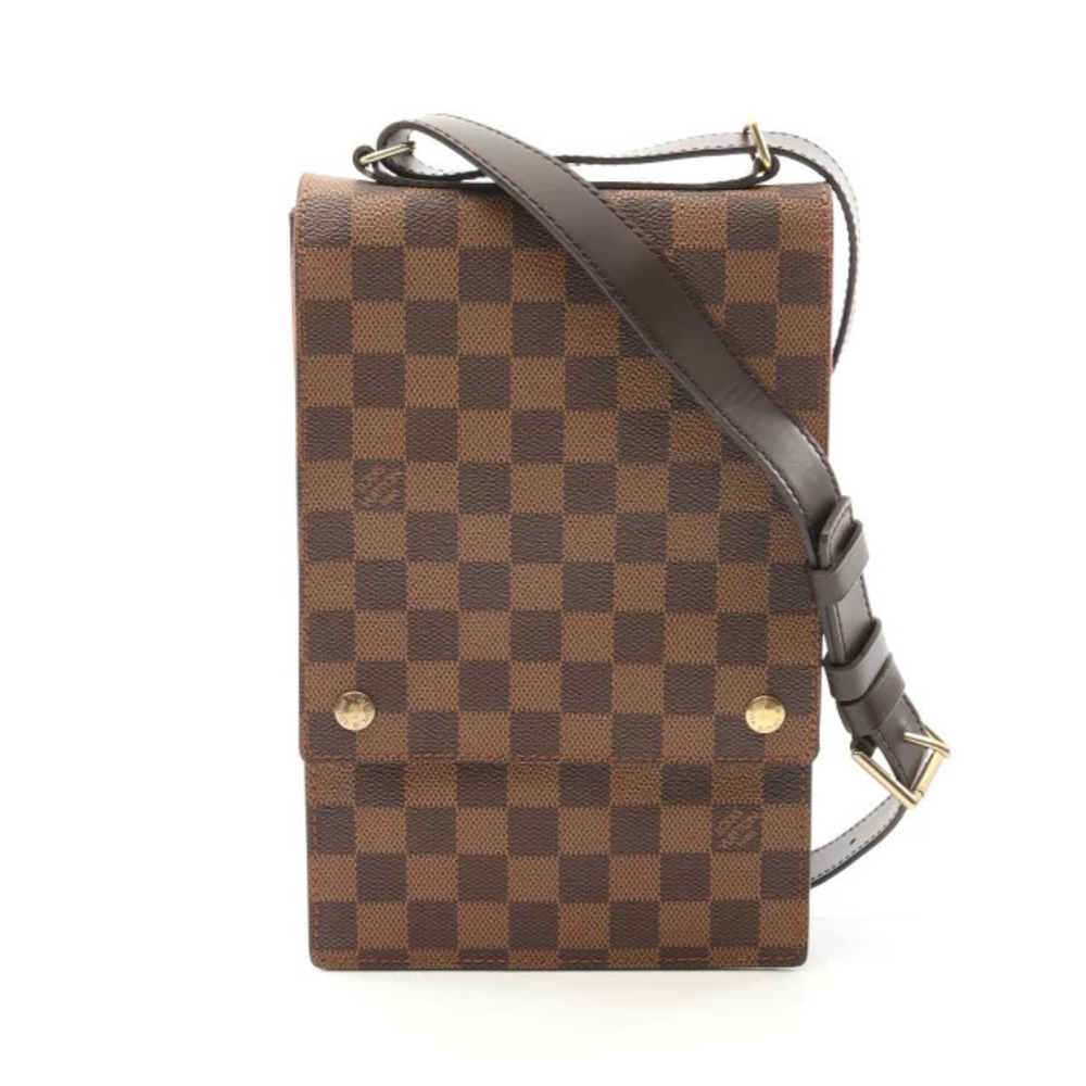 Louis Vuitton Portobello Shoulder Bag Canvas Leather Damier Brown